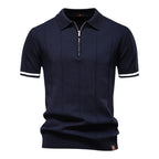 Llevant Men's Polo Shirt | Zip Neckline, Vertical Knit Pattern