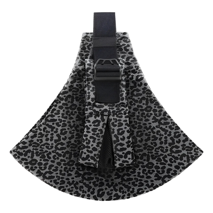 Dark gray leopard-print hip carrier with a black adjustable strap