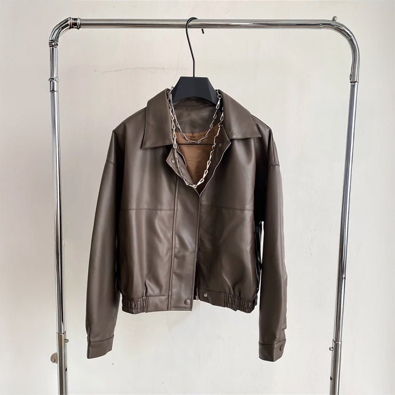 "Dawson" PU Leather Jacket (Brown S) - Leather jacket | Zavonix