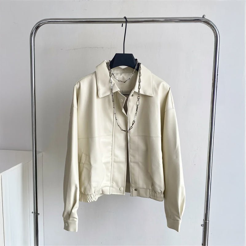 "Dawson" PU Leather Jacket (White S) - Leather jacket | Zavonix