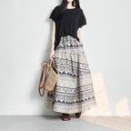 Delara — Breathable Linen Skirt with Bohemian Prints (XS ) - | Zavonix