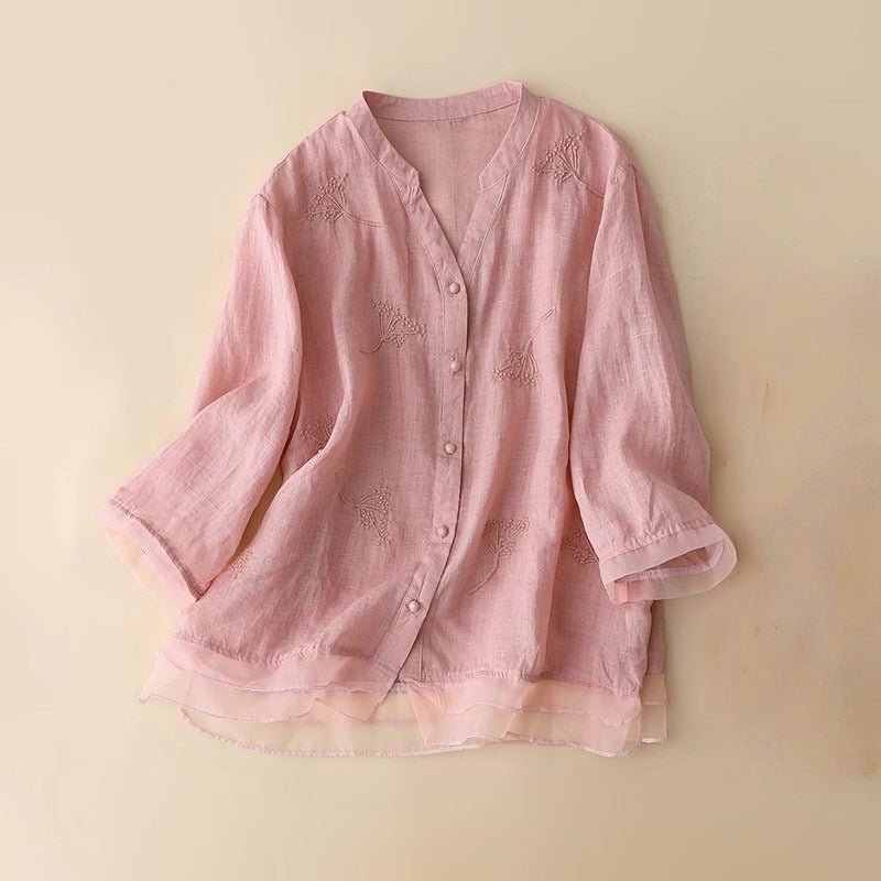 DIANA LINEN BLOUSE (Pink XS) - | Zavonix