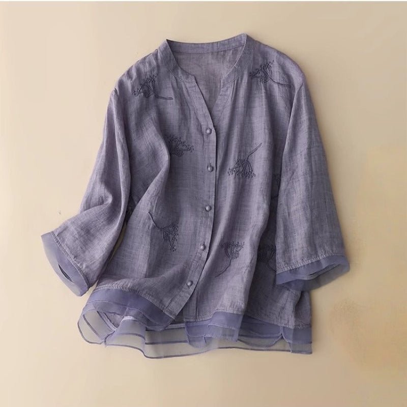 DIANA LINEN BLOUSE (Purple XS) - | Zavonix
