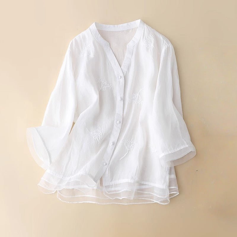 DIANA LINEN BLOUSE (White XS) - | Zavonix
