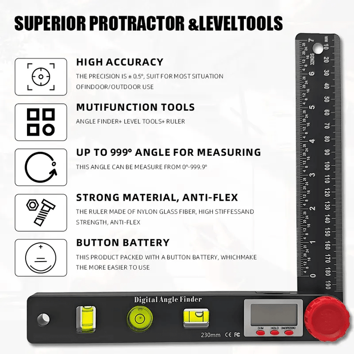 Digital Angle Measuring Ruler Protractor Level Tool Product Image 04