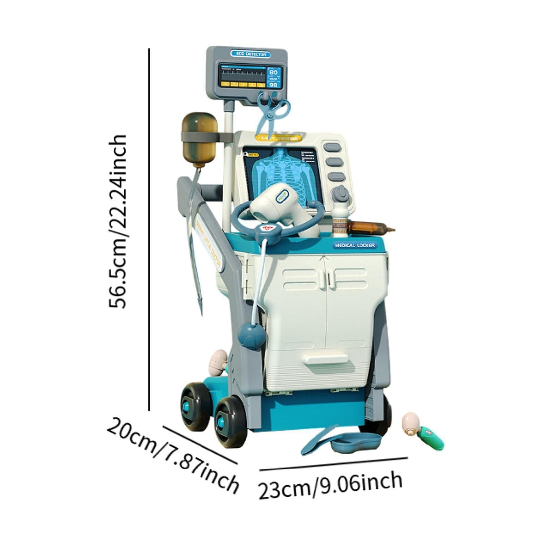 Doctor cart measurements: 56.5 cm tall, 23 cm wide, and 20 cm deep