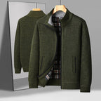 "Domenico" Full - Zip Knit Sweater (Army green XS) - | Zavonix