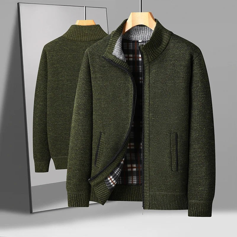 "Domenico" Full - Zip Knit Sweater (Army green XS) - | Zavonix