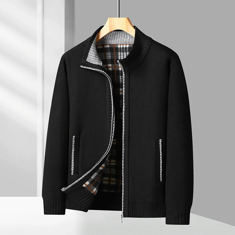 "Domenico" Full - Zip Knit Sweater (Black XS) - | Zavonix