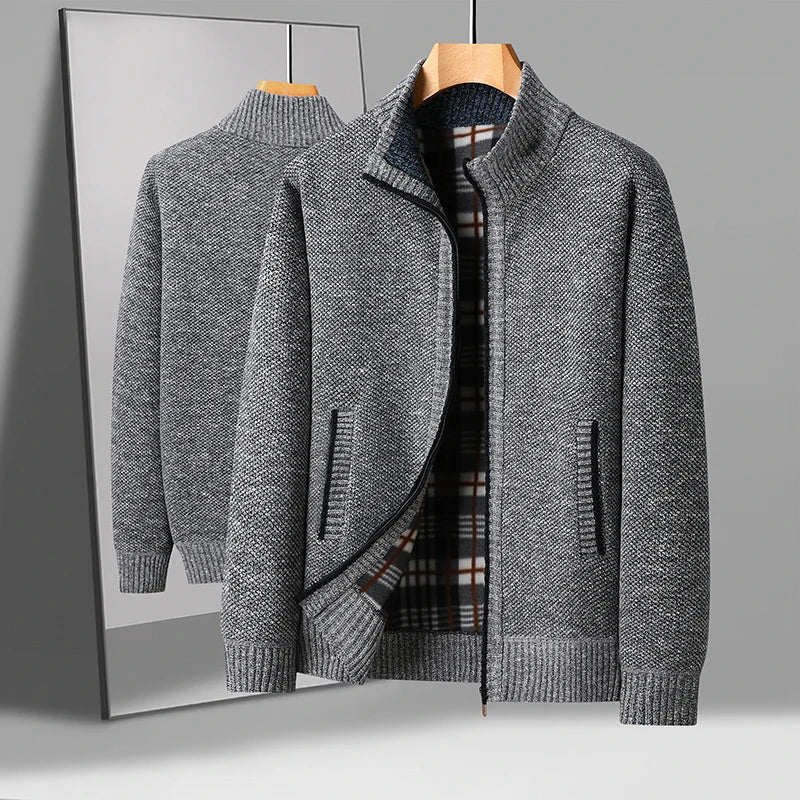 "Domenico" Full - Zip Knit Sweater (Light Gray XS) - | Zavonix