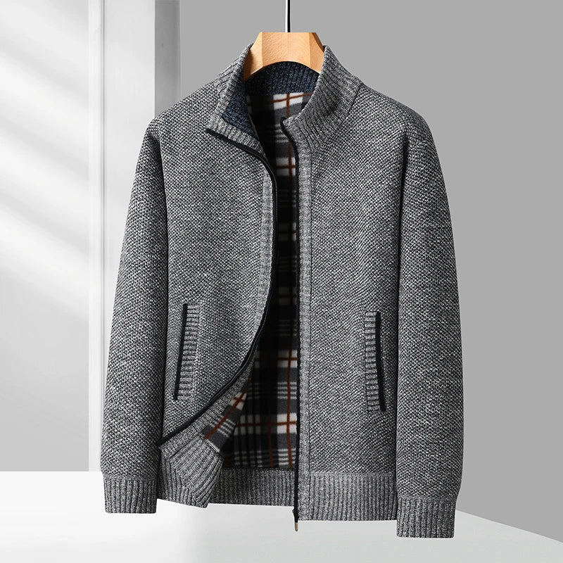 "Domenico" Full - Zip Knit Sweater (Light Gray XS) - | Zavonix