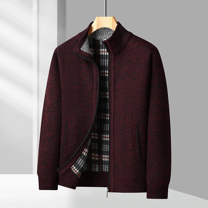 "Domenico" Full - Zip Knit Sweater (Wine Red XS) - | Zavonix