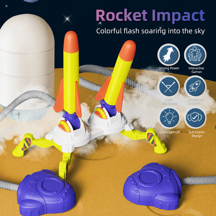 Double rocket launcher with two purple stomp pedals and yellow-and-orange rockets.