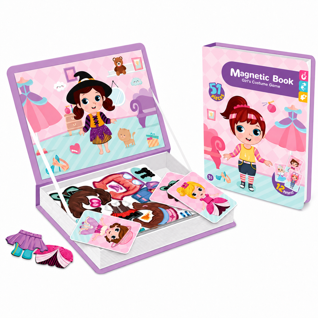 Dressing Up magnetic puzzle book with character outfits, clothing pieces, and example cards