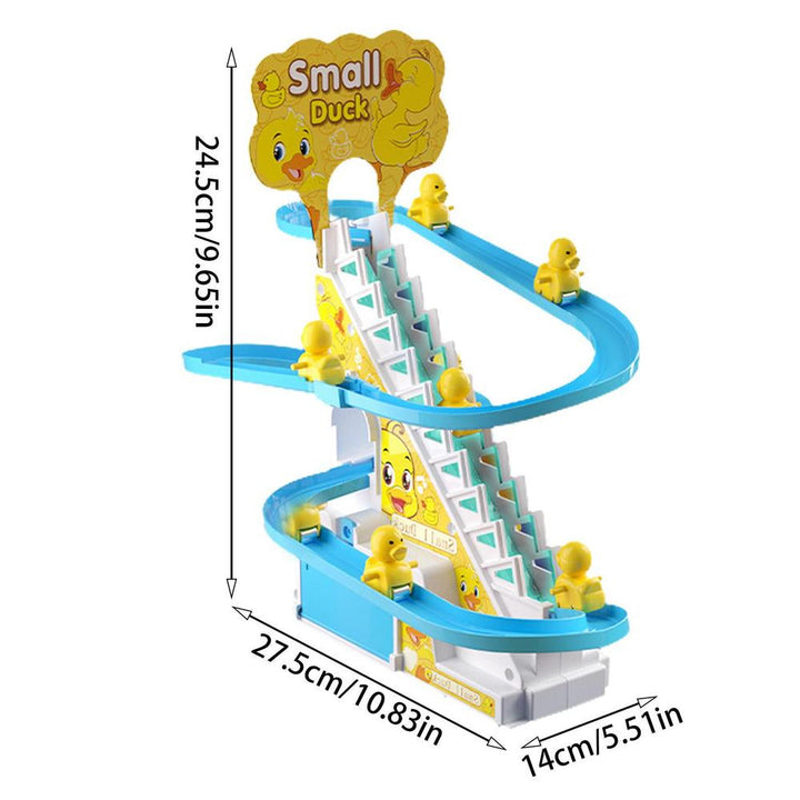 Duck slide measurement diagram showing a 27.5 cm length, 14 cm width, and 24.5 cm height.