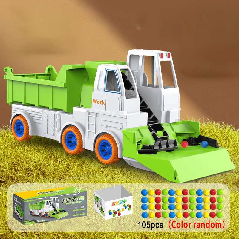 Green dump truck with balls, a container, and packaging for the 105-piece option