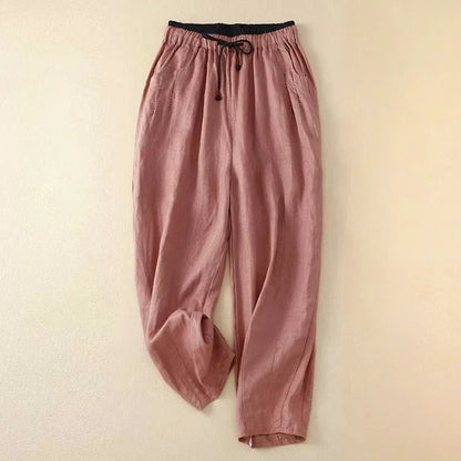 Avenlea — Breathable Linen Pants with Cinnamon Waistband for Summer Comfort