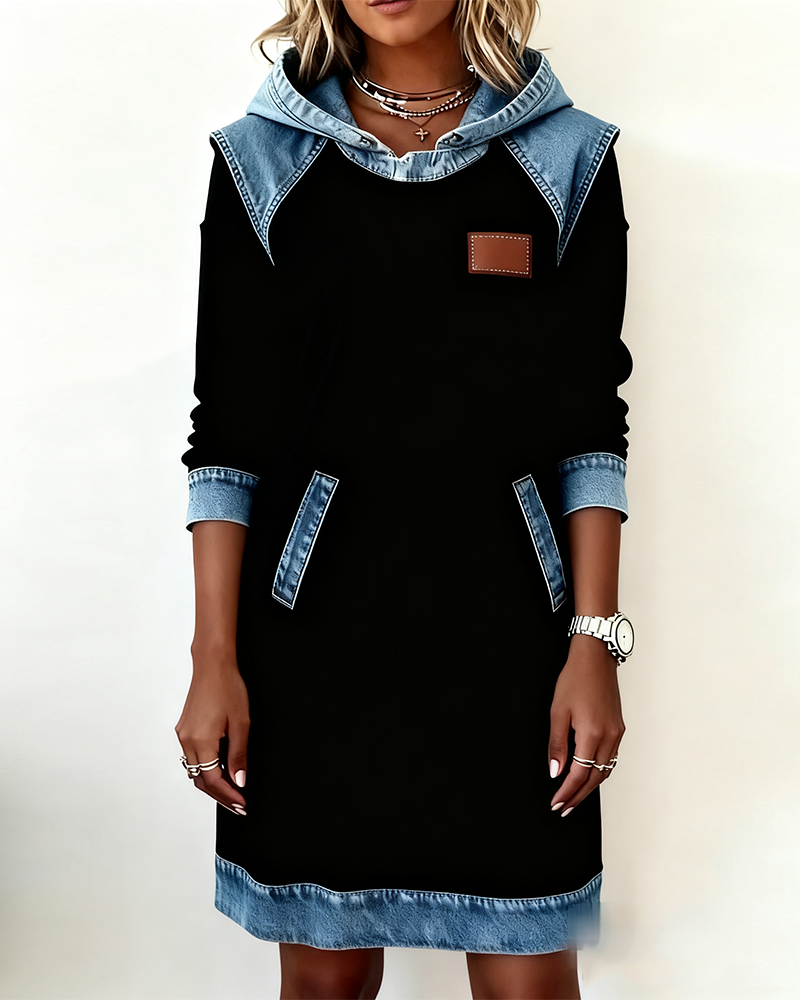 Elaris Shift Dress — Color Block Knee-Length Dress with Pockets