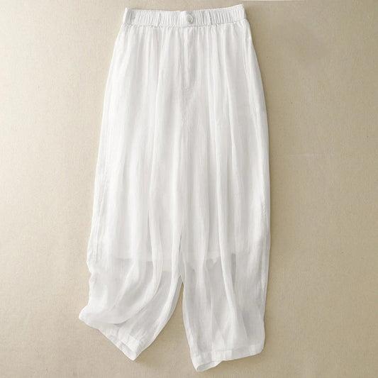 Lomara — Breathable Double-Layer Linen Pants with Gathered Ankle Hem