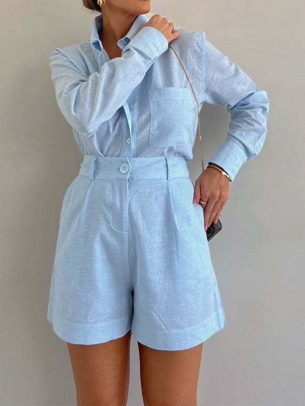 Easybreeze Linen Blend Blouse Shorts Set Product Image 02
