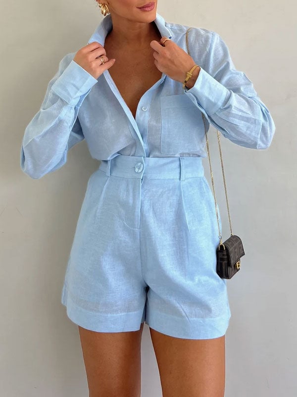 Easybreeze Linen Blend Blouse Shorts Set Product Image 03