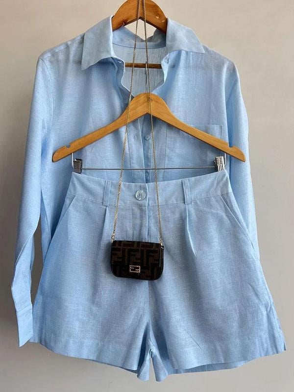Easybreeze Linen Blend Blouse Shorts Set Product Image 04