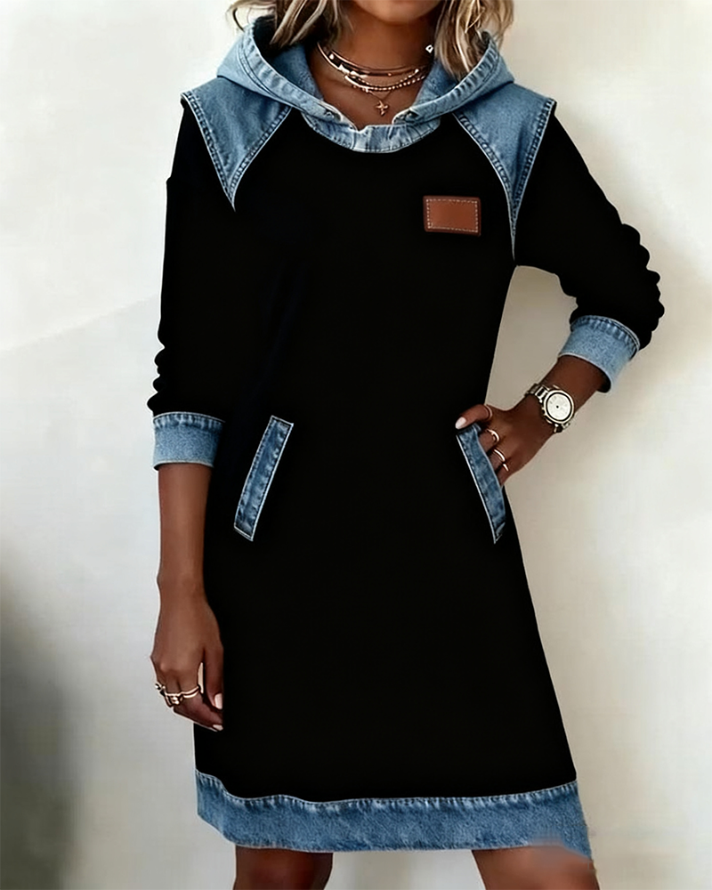 Elaris Shift Dress — Color Block Knee-Length Dress with Pockets