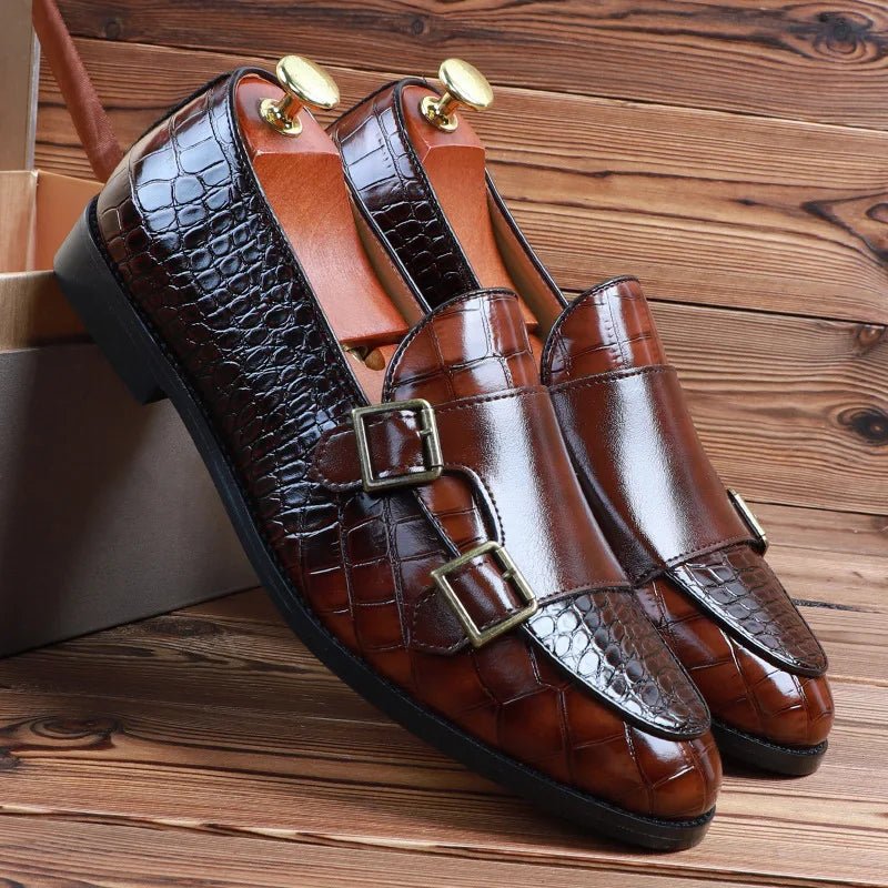 Eccelso Coccodrillo Italian Buckle Shoes (Brown 6) - | Zavonix