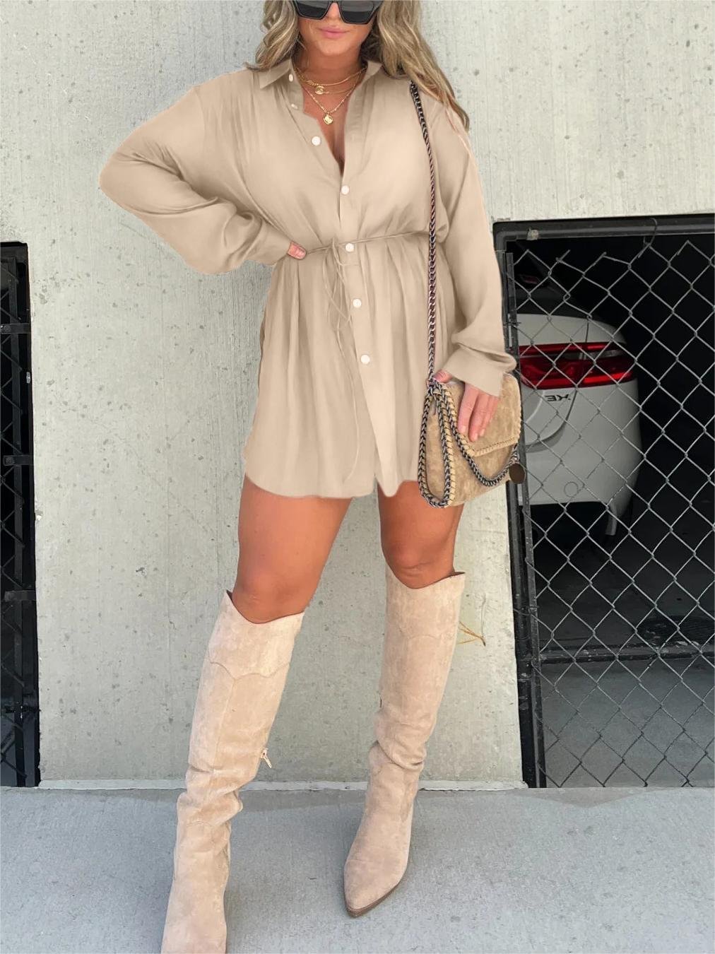 Edena Solid Color Long Sleeve Shirt Suit Product Image 02