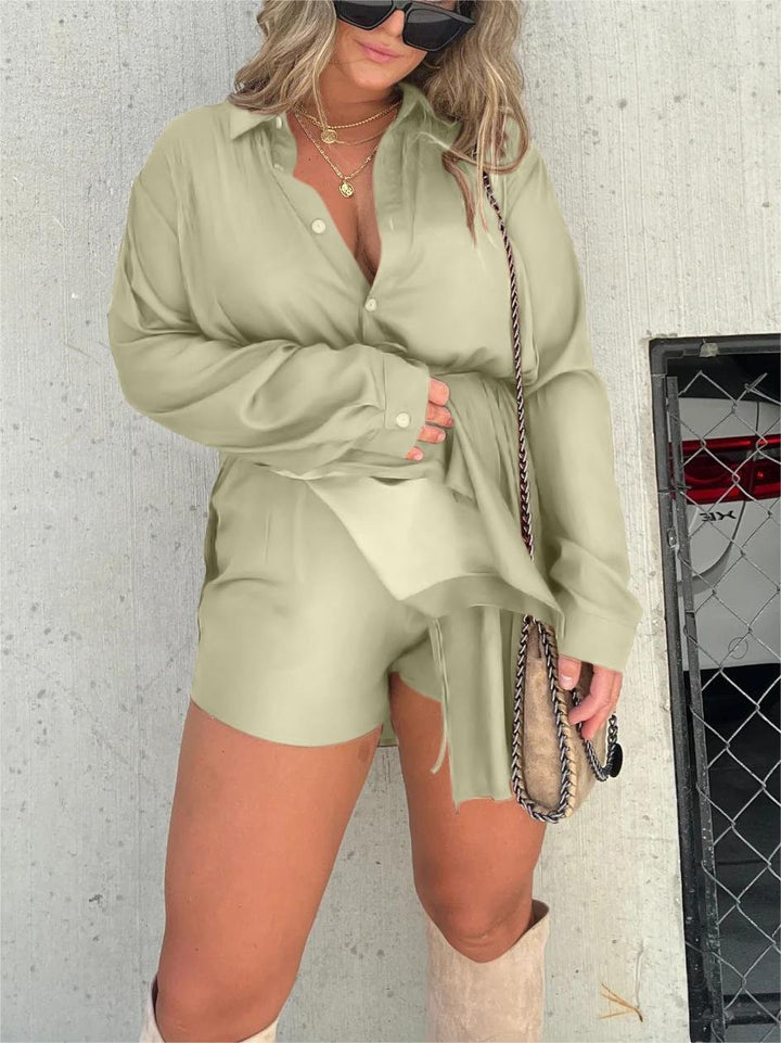Edena Solid Color Long Sleeve Shirt Suit Product Image 05