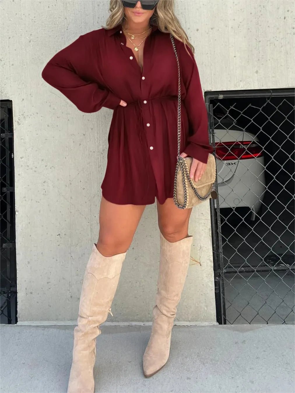Edena Solid Color Long Sleeve Shirt Suit Product Image 06