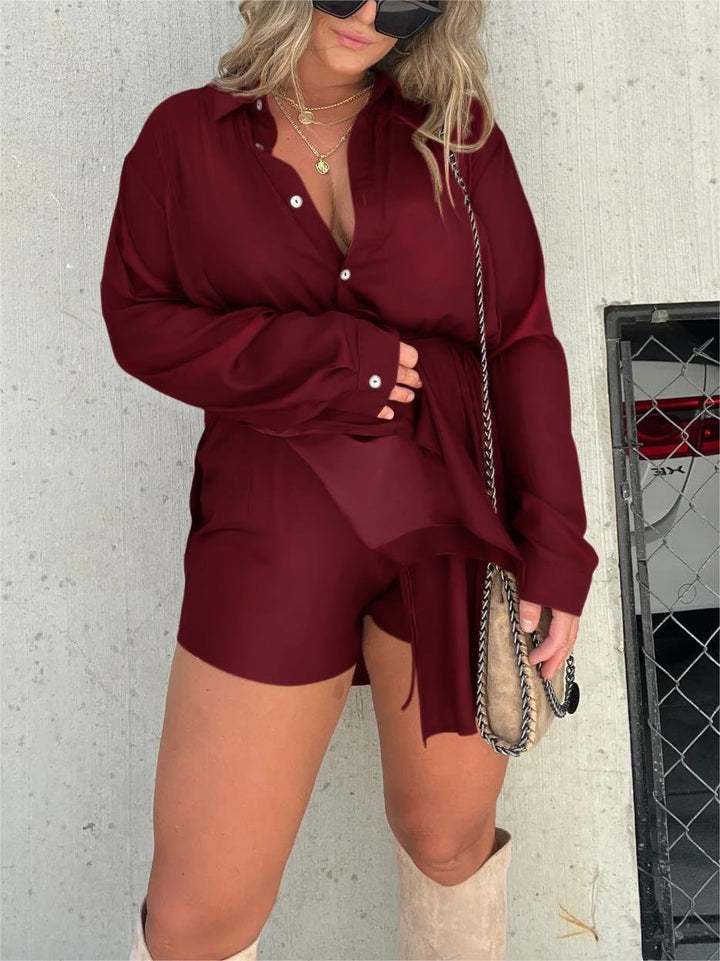 Edena Solid Color Long Sleeve Shirt Suit Product Image 07
