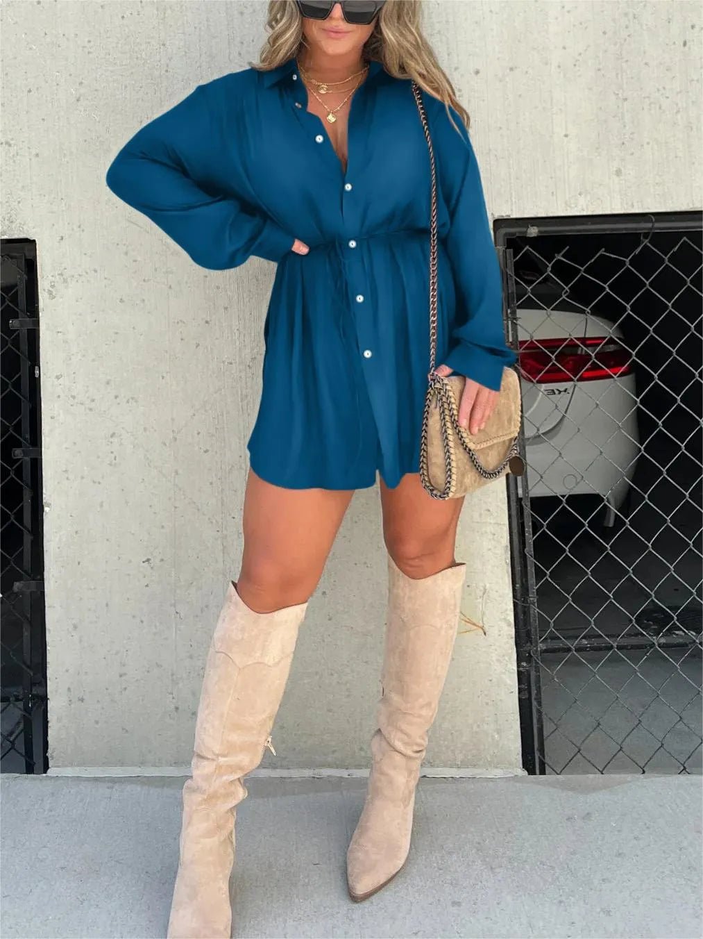Edena Solid Color Long Sleeve Shirt Suit Product Image 08