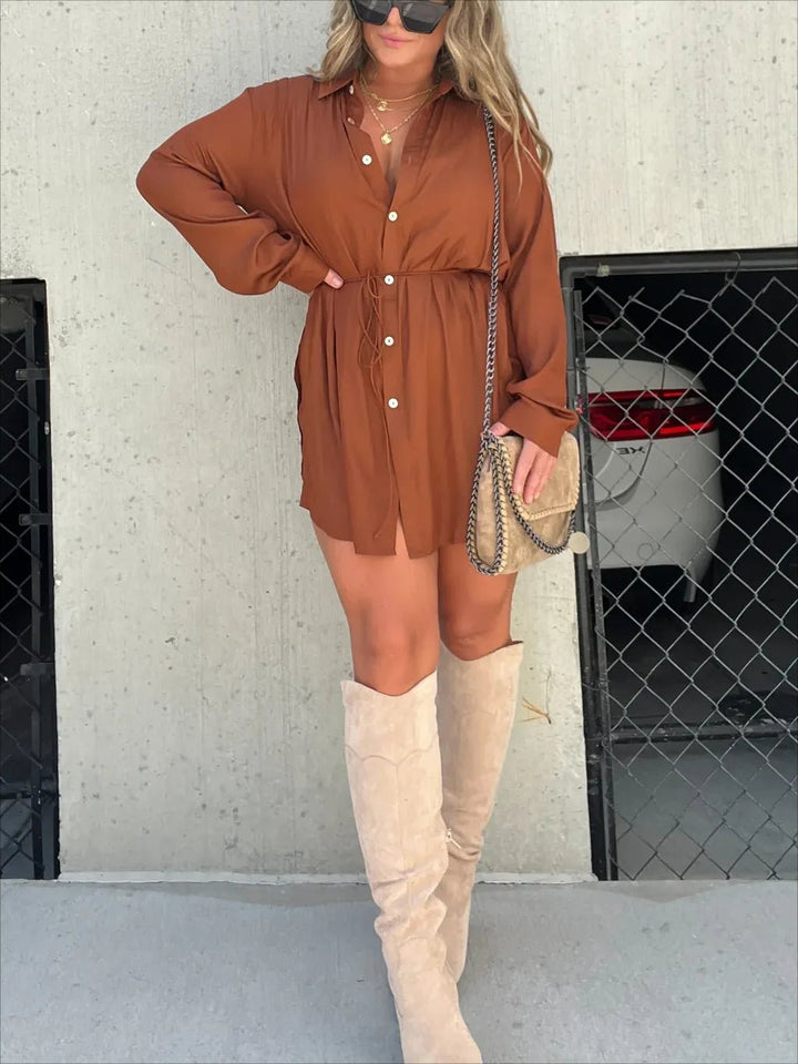 Edena Solid Color Long Sleeve Shirt Suit Product Image 10
