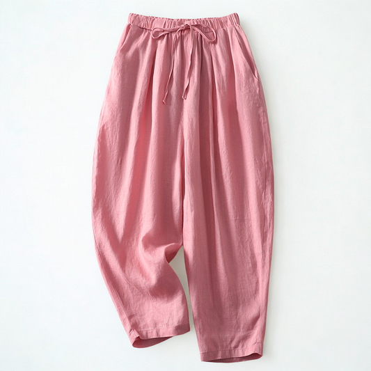 Liora — Women's Cropped Linen Top with Soft Rosy Hue