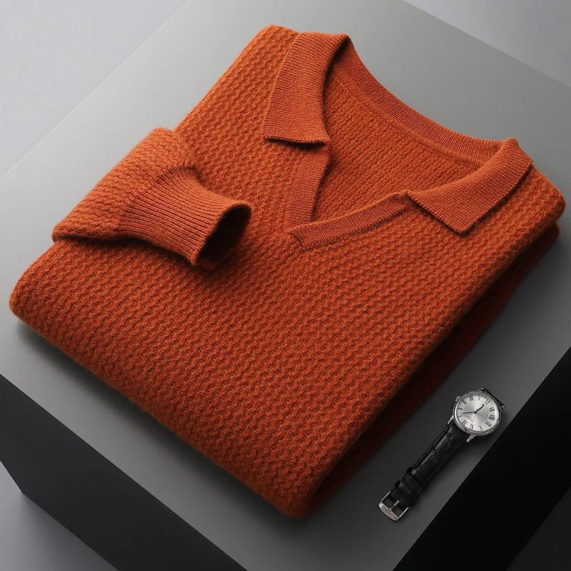 Elanor — Merino Wool Sweater with Tailored Fit and Open Collar (Orange S) - | Zavonix