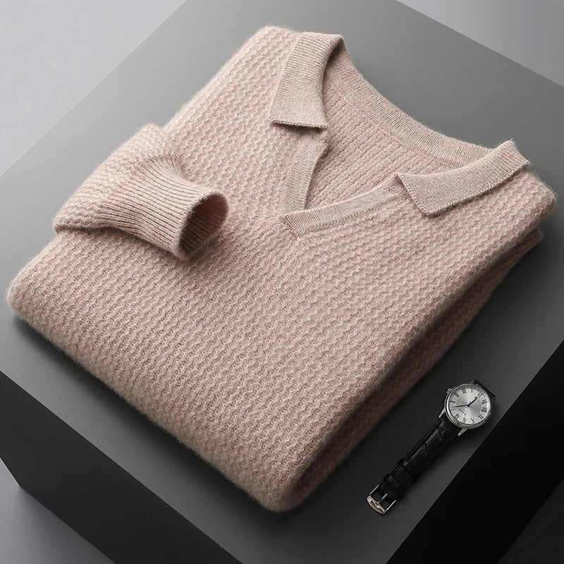 Elanor — Merino Wool Sweater with Tailored Fit and Open Collar (Camel S) - | Zavonix