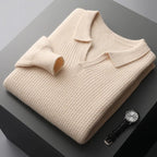Elanor — Merino Wool Sweater with Tailored Fit and Open Collar (Beige S) - | Zavonix