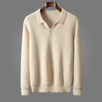 Elanor — Merino Wool Sweater with Tailored Fit and Open Collar (Beige S) - | Zavonix