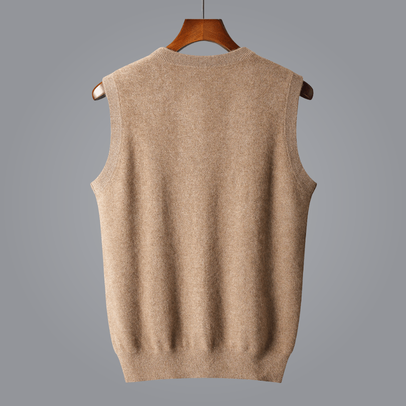 Elara Cashmere Vest — Soft 100% Cashmere with Tailored V - Neck Fit (Camel XS) - | Zavonix