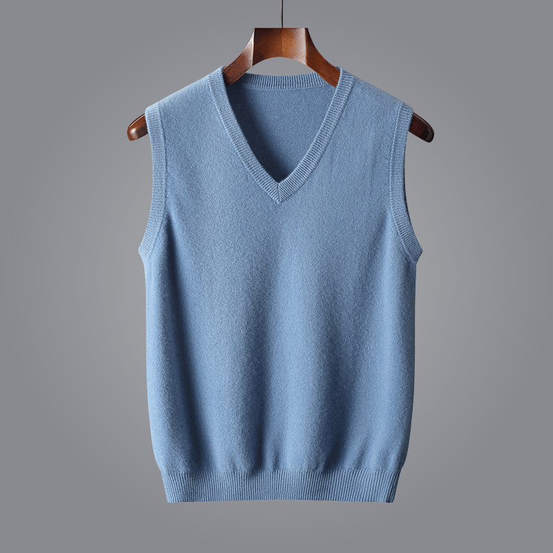 Elara Cashmere Vest — Soft 100% Cashmere with Tailored V - Neck Fit (Blue XS) - | Zavonix