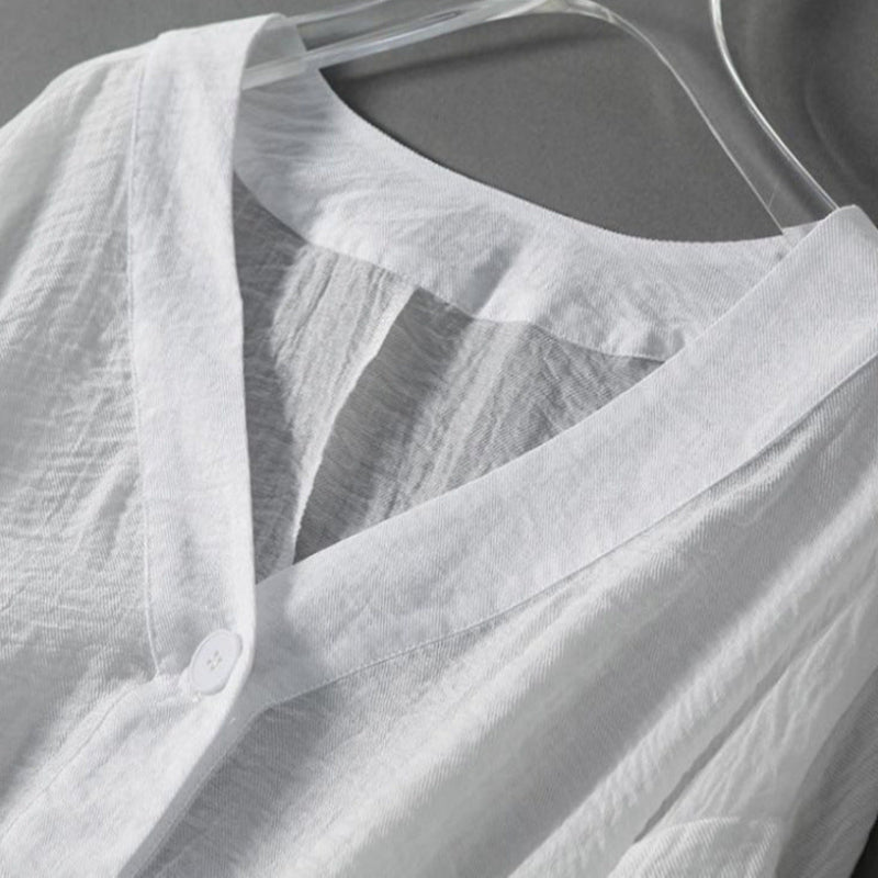 Elara Linen Blouse — Breathable Relaxed Fit Top with Batwing Sleeves (Black XS) - | Zavonix