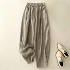 Elara Linen Pants — Lightweight Breathable Trousers with Oversized Pockets (Beige XS) - | Zavonix