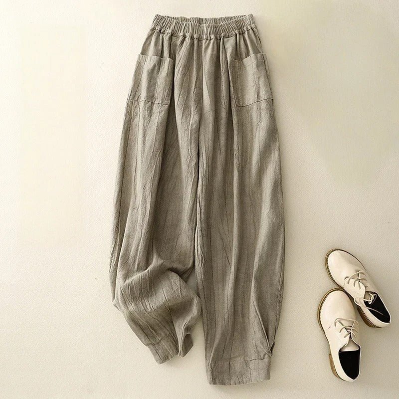 Elara Linen Pants — Lightweight Breathable Trousers with Oversized Pockets (Beige XS) - | Zavonix