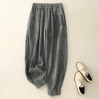 Elara Linen Pants — Lightweight Breathable Trousers with Oversized Pockets (Gray XS) - | Zavonix