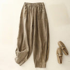 Elara Linen Pants — Lightweight Breathable Trousers with Oversized Pockets (Brown XS) - | Zavonix