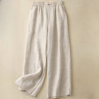 Elara Linen Pants — Soft Wide - Leg Trousers with Elastic Waistband (Navy Blue XS) - | Zavonix