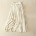 Elara Linen Skirt — Breathable Pleated Skirt with Stretch Waistband (White XS) - | Zavonix