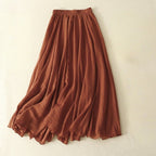 Elara Linen Skirt — Breathable Pleated Skirt with Stretch Waistband (Blue XS) - | Zavonix