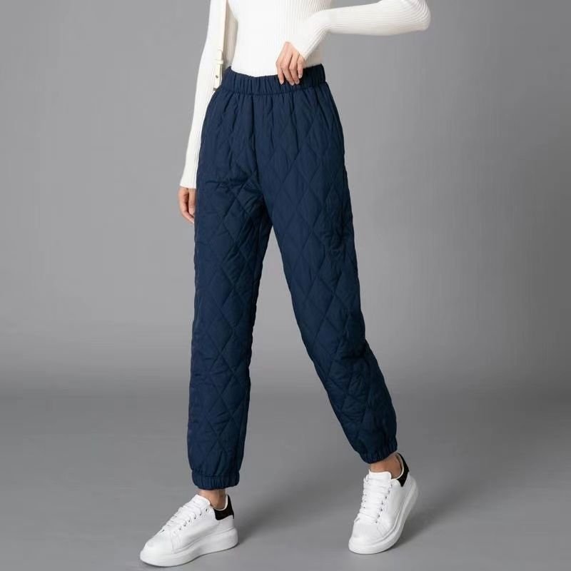 Elara Quilted Insulated Pants — Warm Soft Fabric with Diamond Stitching (Navy Blue XS) - | Zavonix